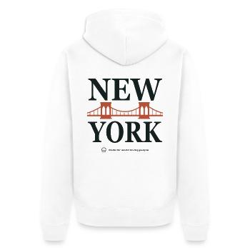 New York Brückentypografie - Unisex Premium Bio Zip Hoodie - Weiß - Hinten - Thijin (182cm)