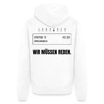 Status 5. Wir müssen reden. - Unisex Premium Bio Zip Hoodie - Weiß - Hinten - Thijin (182cm)