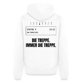 Die Treppe. Immer die Treppe. Rettungsdienst - Unisex Premium Bio Zip Hoodie - Weiß - Hinten - Thijin (182cm)