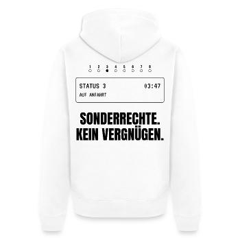 Sonderrechte. Kein Vergnügen. Rettungsdienst - Unisex Premium Bio Zip Hoodie - Weiß - Hinten - Thijin (182cm)