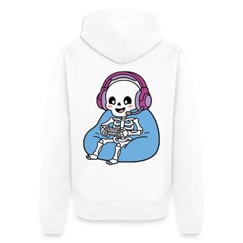 Niedliche Kawaii-Skelett-Videospieler-Videospieler-Gaming-Halloween - Unisex Premium Bio Zip Hoodie - Weiß - Hinten - Thijin (182cm)