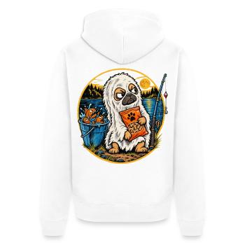 Halloween Mops im Lakenkostüm mit Leckerlis am - Unisex Premium Bio Zip Hoodie - Weiß - Hinten - Thijin (182cm)