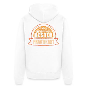 Geprüft 100% Bester Praktikant - Unisex Premium Bio Zip Hoodie - Weiß - Hinten - Thijin (182cm)