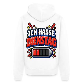 Ich hasse Dienstag – Pixel Büro Spruch - Unisex Premium Bio Zip Hoodie - Weiß - Hinten - Thijin (182cm)
