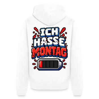 Ich hasse Montag – Pixel Büro Spruch - Unisex Premium Bio Zip Hoodie - Weiß - Hinten - Thijin (182cm)