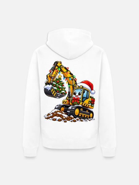 Weihnachtsbagger mit Baumzauber - Unisex Premium Bio Zip Hoodie - Weiß