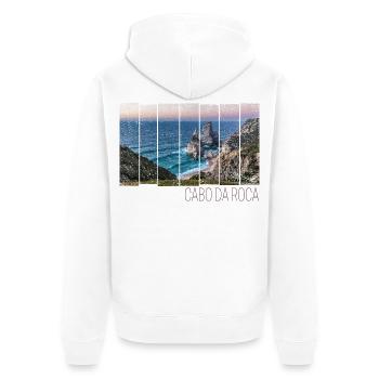 Cabo da Roca in Portugal mit Praia da Ursa Strand - Unisex Premium Bio Zip Hoodie - Weiß - Hinten - Thijin (182cm)