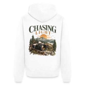 Chasing Light Fotografie - Unisex Premium Bio Zip Hoodie - Weiß - Hinten - Thijin (182cm)