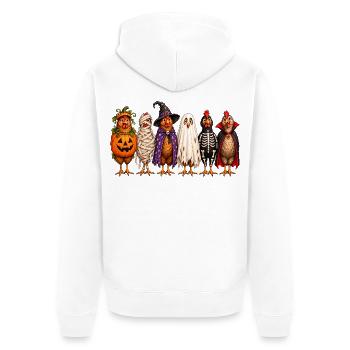 Halloween Chickens in Costumes Pumpkin Witch Ghost - Unisex Premium Bio Zip Hoodie - Weiß - Hinten - Thijin (182cm)