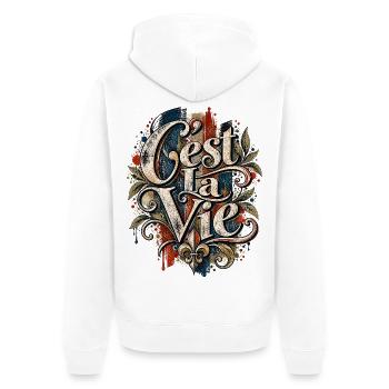 C’est La Vie – Vintage Frankreich Design - Unisex Premium Bio Zip Hoodie - Weiß - Hinten - Thijin (182cm)
