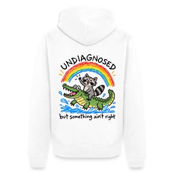 Undiagnosed | Waschbär Krokodil Chaos - Unisex Premium Bio Zip Hoodie - Weiß - Hinten - Thijin (182cm)