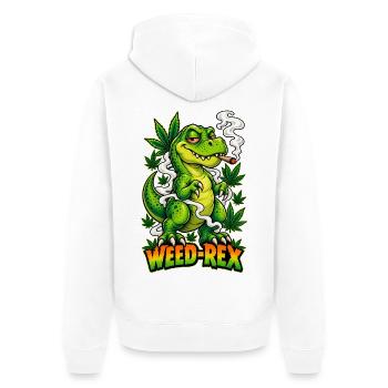 Weed-Rex Smoking Joint Cannabis Dinosaur Design - Unisex Premium Bio Zip Hoodie - Weiß - Hinten - Thijin (182cm)