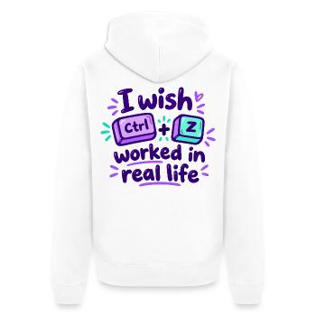 Ctrl Z im echten Leben - IT Humor - Unisex Premium Bio Zip Hoodie - Weiß - Hinten - Thijin (182cm)