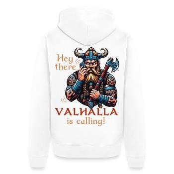 Hey there, Valhalla is calling! Wikinger Walhalla - Unisex Premium Bio Zip Hoodie - Weiß - Hinten - Thijin (182cm)