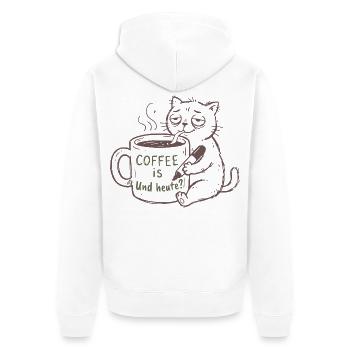 KaffeeKatze: Heute Kaffee - Unisex Premium Bio Zip Hoodie - Weiß - Hinten - Thijin (182cm)