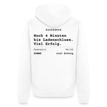 Noch 4 Minuten bis Ladenschluss - Kassenbon - Unisex Premium Bio Zip Hoodie - Weiß - Hinten - Thijin (182cm)
