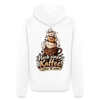 Kaffeejunkie Noch einen Kaffee sicher ist sicher  - Unisex Premium Bio Zip Hoodie - Weiß - Hinten - Thijin (182cm)