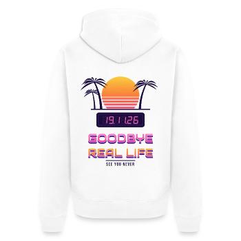 Goodbye Real Life 19.11. - Unisex Premium Bio Zip Hoodie - Weiß - Hinten - Thijin (182cm)