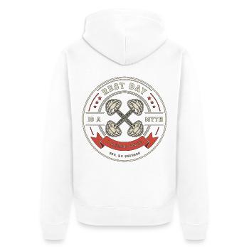 Personal Trainer Rest Day Is A Myth Gym Trainer - Unisex Premium Bio Zip Hoodie - Weiß - Hinten - Thijin (182cm)