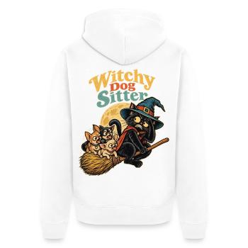 Halloween Hexenkatze Witchy Dog Sitter mit - Unisex Premium Bio Zip Hoodie - Weiß - Hinten - Thijin (182cm)