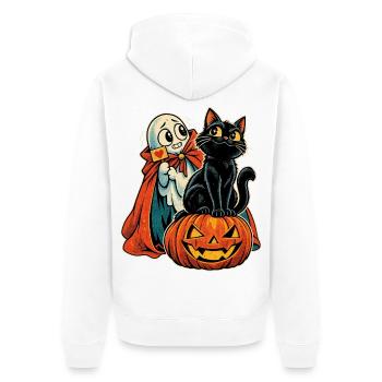 Halloween Katze auf Kürbis mit schüchternem - Unisex Premium Bio Zip Hoodie - Weiß - Hinten - Thijin (182cm)