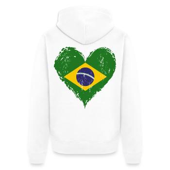 Brasilien Herzflagge Grunge - Unisex Premium Bio Zip Hoodie - Weiß - Hinten - Thijin (182cm)