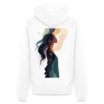 Kosmische Seele mit Geometrie - Unisex Premium Bio Zip Hoodie - Weiß - Hinten - Thijin (182cm)