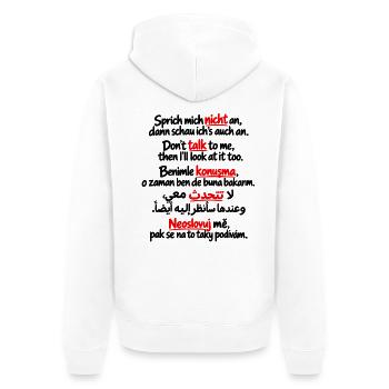 Roter Mehrsprachiger Text-Stack - Unisex Premium Bio Zip Hoodie - Weiß - Hinten - Thijin (182cm)