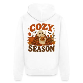 Ghost Cozy Herbstkürbis - Unisex Premium Bio Zip Hoodie - Weiß - Hinten - Thijin (182cm)
