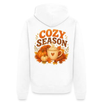 Saison, Kaffee einhüllen, Herbst - Unisex Premium Bio Zip Hoodie - Weiß - Hinten - Thijin (182cm)