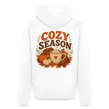 Saisondecke und Kürbisbecher - Unisex Premium Bio Zip Hoodie - Weiß - Hinten - Thijin (182cm)