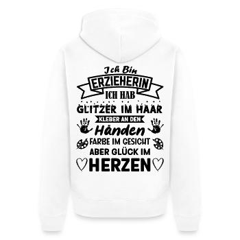 Ich bin Erzieherin ich habe Glitzer im Haar Spruch - Unisex Premium Bio Zip Hoodie - Weiß - Hinten - Thijin (182cm)