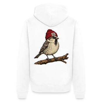 Spatz mit Mütze - FCK NZS - Statement gegen Rechts - Unisex Premium Bio Zip Hoodie - Weiß - Hinten - Thijin (182cm)