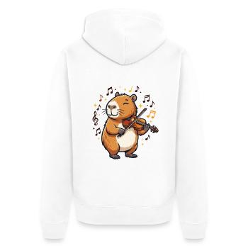 Capybara Geige Violine - Unisex Premium Bio Zip Hoodie - Weiß - Hinten - Thijin (182cm)