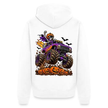 Skelett im Monstertruck: Halloween-Power - Unisex Premium Bio Zip Hoodie - Weiß - Hinten - Thijin (182cm)