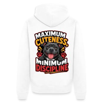Maximale Süße, minimale Disziplin - Unisex Premium Bio Zip Hoodie - Weiß - Hinten - Thijin (182cm)