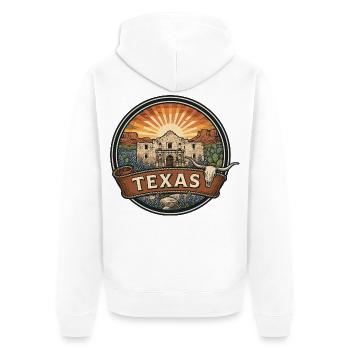 Texas Alamo Lone Star Vintage-Reiseabzeichen - Unisex Premium Bio Zip Hoodie - Weiß - Hinten - Thijin (182cm)