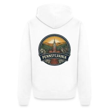 Reiseabzeichen der Pennsylvania Independence Hall - Unisex Premium Bio Zip Hoodie - Weiß - Hinten - Thijin (182cm)