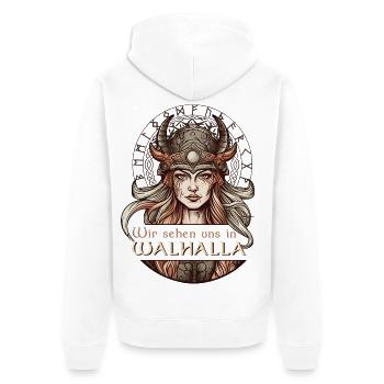 Wir sehen uns in Walhalla Walküre Wikingerin - Unisex Premium Bio Zip Hoodie - Weiß - Hinten - Thijin (182cm)