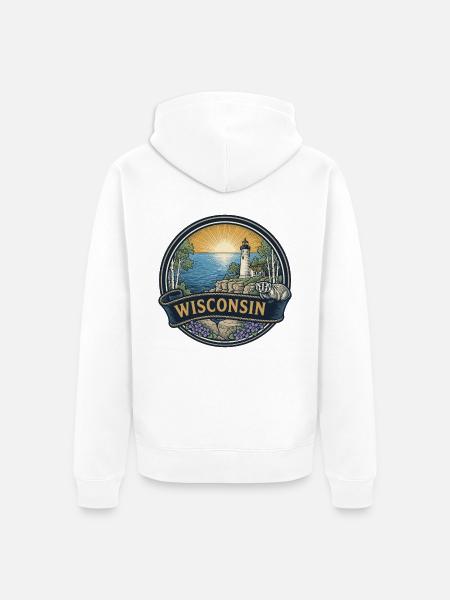 Wisconsin Door County Leuchtturm-Reisegeschenk - Unisex Premium Bio Zip Hoodie - Weiß