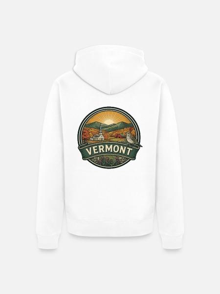 Vermont Green Mountains Herbstreise-Abzeichen - Unisex Premium Bio Zip Hoodie - Weiß