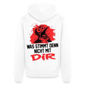 Was stimmt nicht mit dir T-Shirt Sprüche Vogel - Unisex Premium Bio Zip Hoodie - Weiß - Hinten - Thijin (182cm)