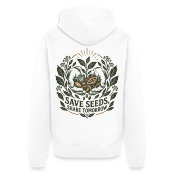 Samen speichern Teilen Sie morgen - Unisex Premium Bio Zip Hoodie - Weiß - Hinten - Thijin (182cm)