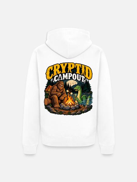 Cryptid Campout: Bigfoot & Snake Campfire - Unisex Premium Bio Zip Hoodie - Weiß