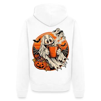 Halloween Kaffee-Geist Retro-Sonne Morgenkaffee - Unisex Premium Bio Zip Hoodie - Weiß - Hinten - Thijin (182cm)