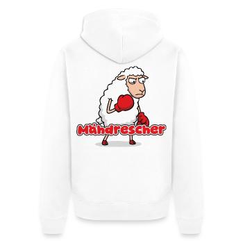 Boxendes Schaf mit Mähdrescher-Punch - Unisex Premium Bio Zip Hoodie - Weiß - Hinten - Thijin (182cm)
