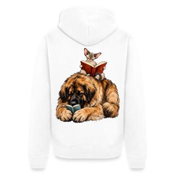 Leonberger & Devon Rex beim Lesen – Bücherfans - Unisex Premium Bio Zip Hoodie - Weiß - Hinten - Thijin (182cm)