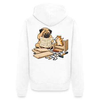 Mops & Hamster beim Heimwerken – Heimwerker - Unisex Premium Bio Zip Hoodie - Weiß - Hinten - Thijin (182cm)