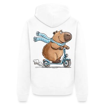 Capybara auf Roller Lustiges Tiermotiv Scooter - Unisex Premium Bio Zip Hoodie - Weiß - Hinten - Thijin (182cm)