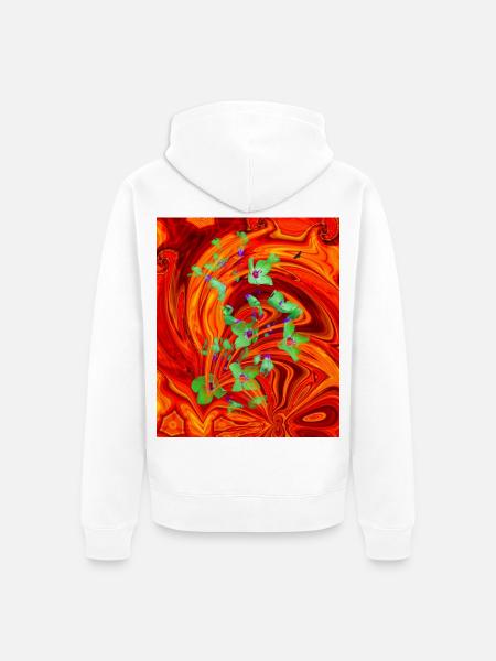 grüne Neonfeuerblume - Unisex Premium Bio Zip Hoodie - Weiß